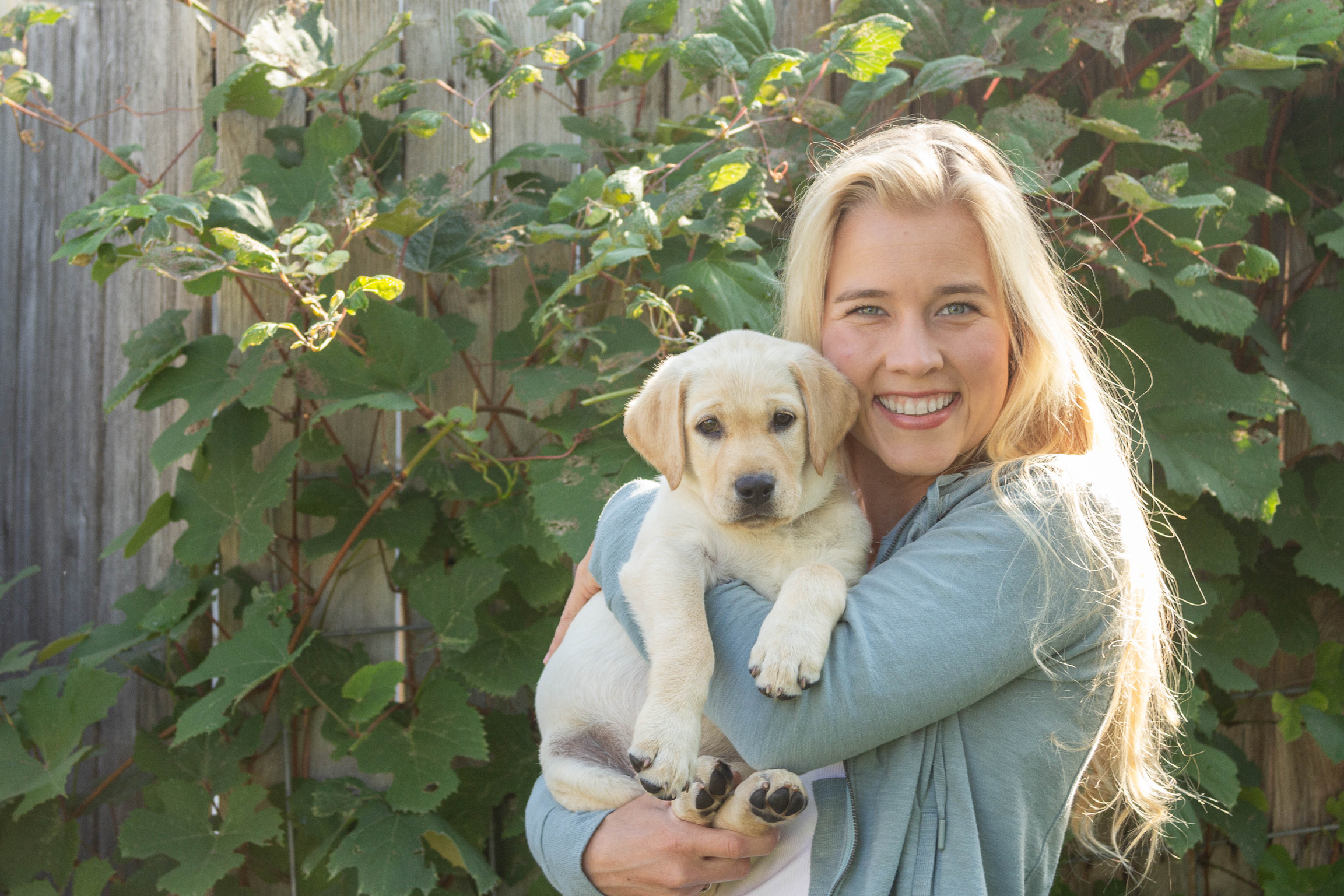 Dog owner with a well-trained puppy in Evans, Colorado